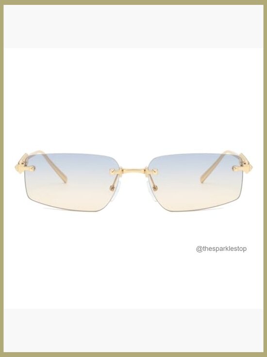 Rimless Rectangle Sunglasses Retro Square Frameless Metal Frame UV Protection main image 4